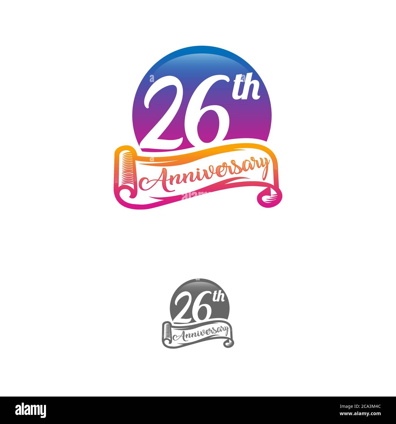 modèle logo anniversaire 26 ans isolé sur tampon blanc, noir et blanc 26e anniversaire icône étiquette avec ruban Illustration de Vecteur