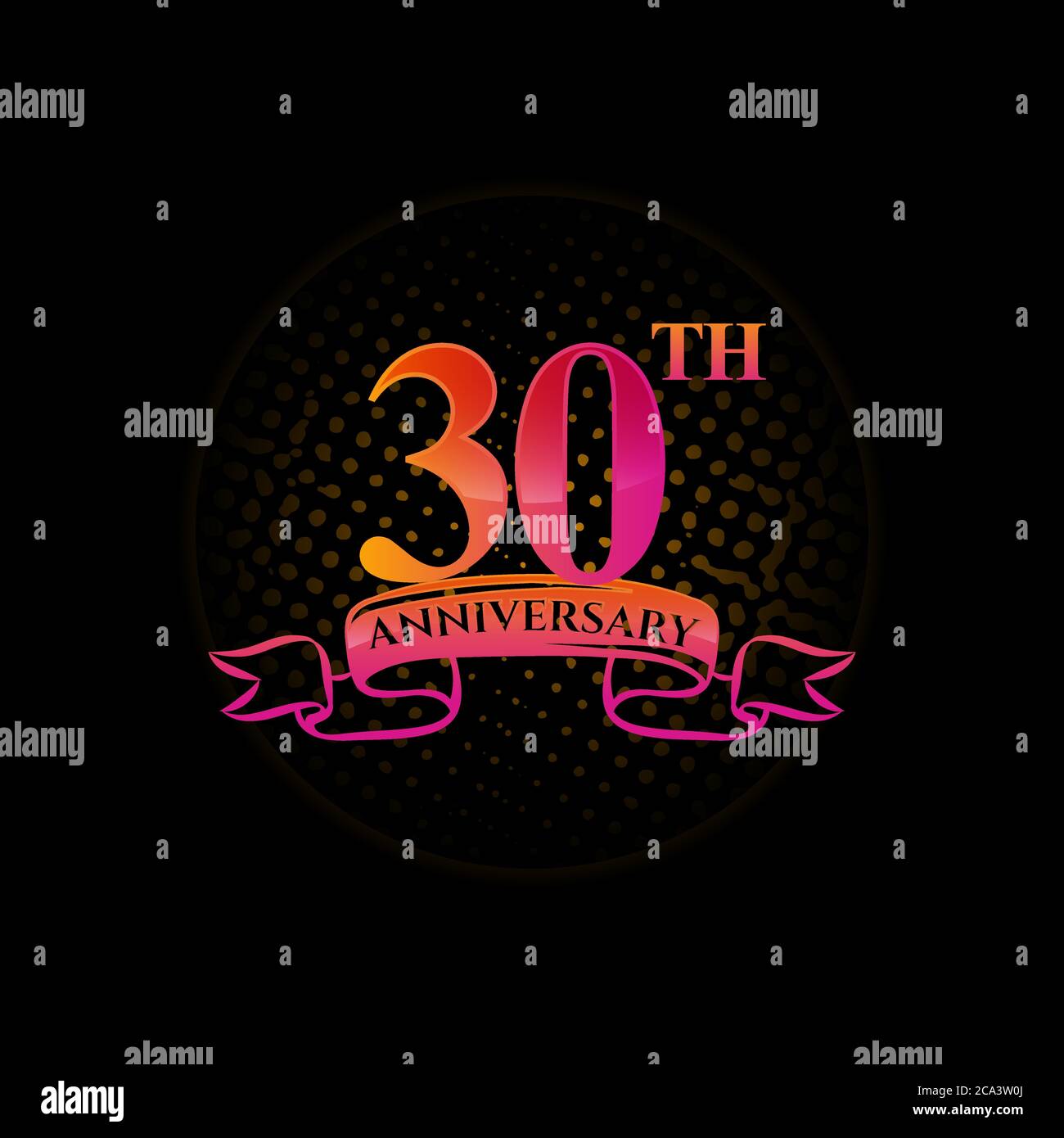 Célébrez le logo du 30e anniversaire, avec des anneaux dorés et des rubans de gradation isolés sur un fond noir. Illustration de Vecteur