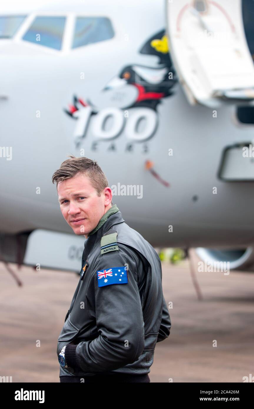 Australian Air Force dans Flying Jacket au RIAT RAF Fairford Gloucester Banque D'Images