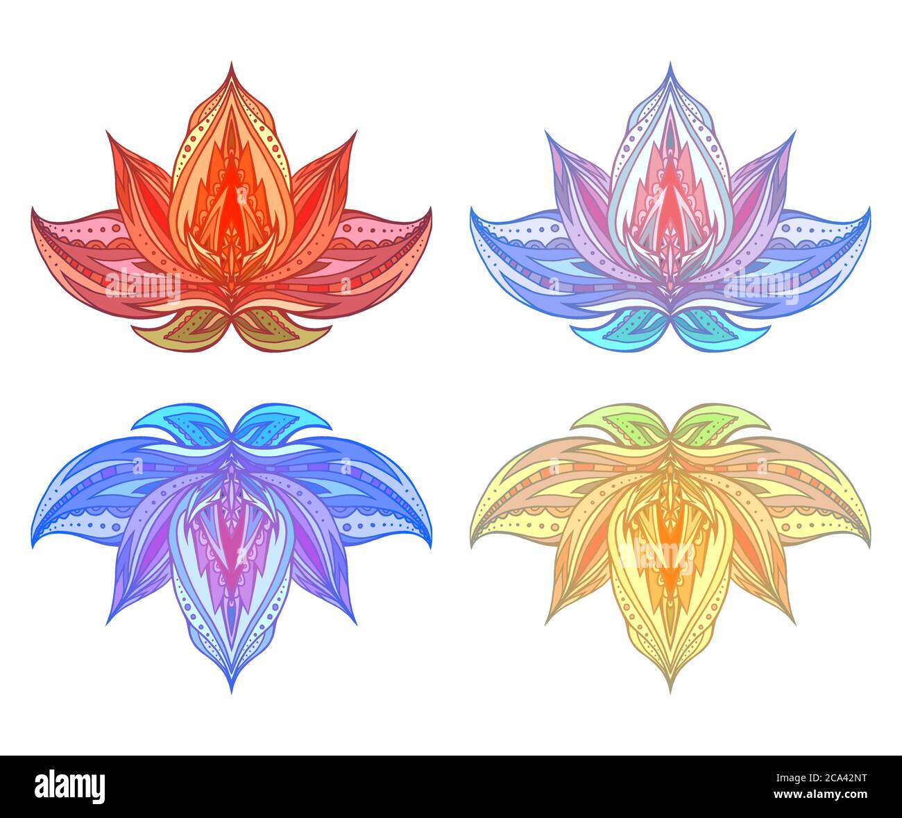 Ensemble de couleurs Lotus avec motif boho. Vector Element pour les centres de spa, les studios de yoga. Dessiné à la main. Éléments Doodle pour votre conception Illustration de Vecteur
