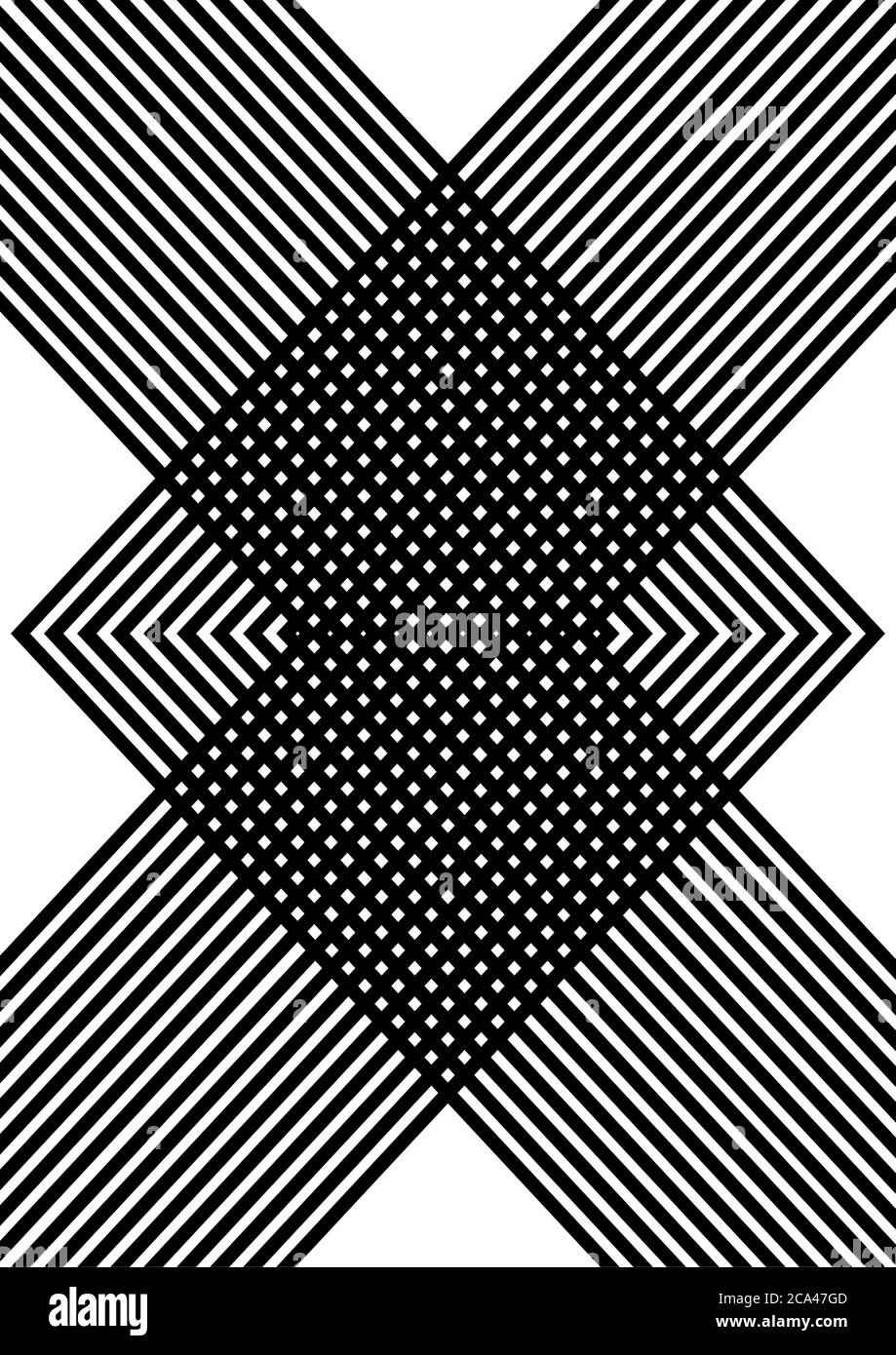 Conception minimaliste vectorielle abstraite avec lignes transversales entrecroisées. Lignes croisées en noir et blanc. Banque D'Images