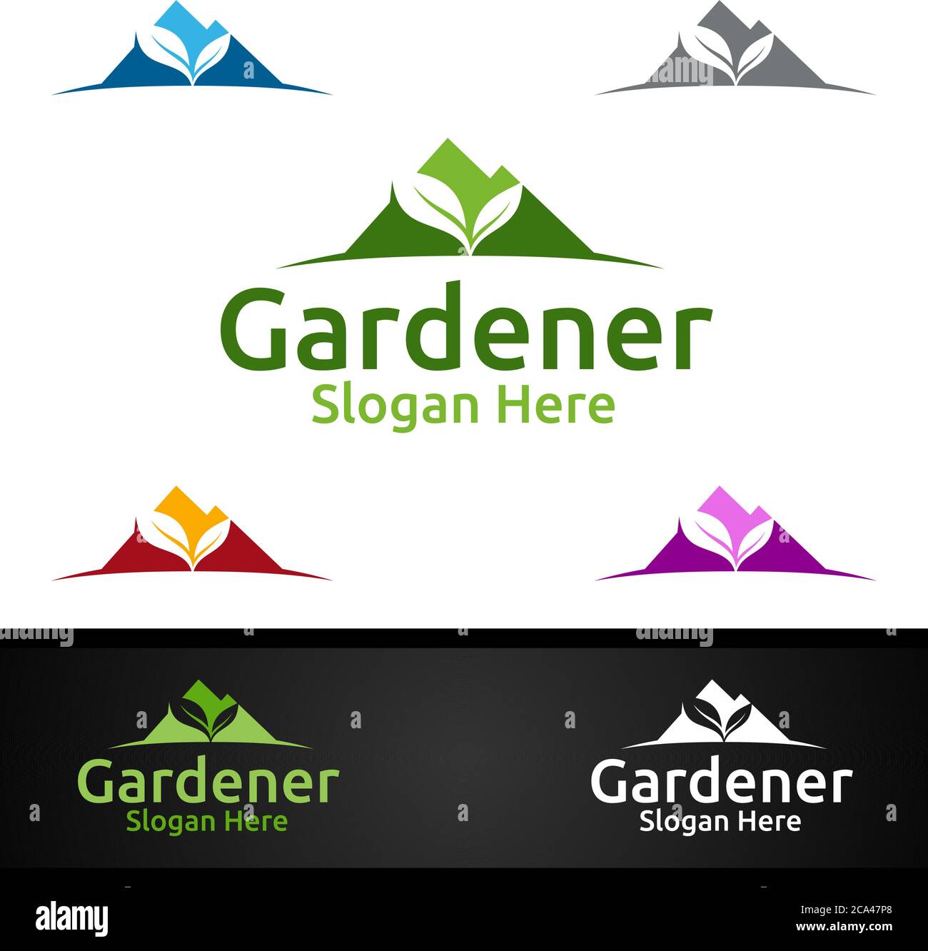 Logo Mountain Gardener avec Green Garden Environment ou Botanical Agriculture Design Illustration de Vecteur