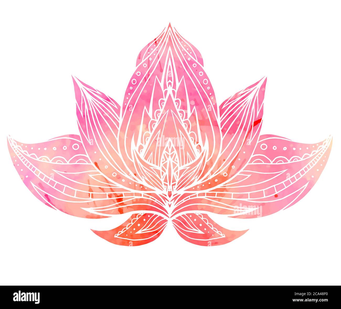 Colorer le Lotus avec un motif boho et un arrière-plan aquarelle. Vector Element pour les centres de spa, les studios de yoga. Dessiné à la main. Éléments Doodle pour votre conception Illustration de Vecteur