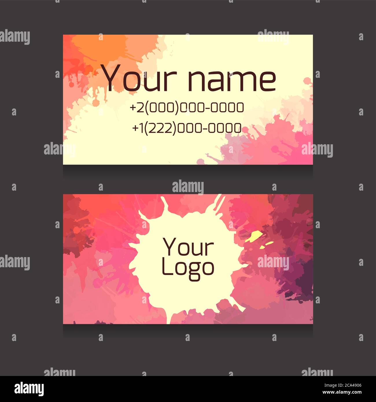 Jeu de cartes de visite recto verso avec espace pour votre texte et votre logo avec des touches d'aquarelle colorées pour les artistes et les personnes créatives et vos affaires Illustration de Vecteur