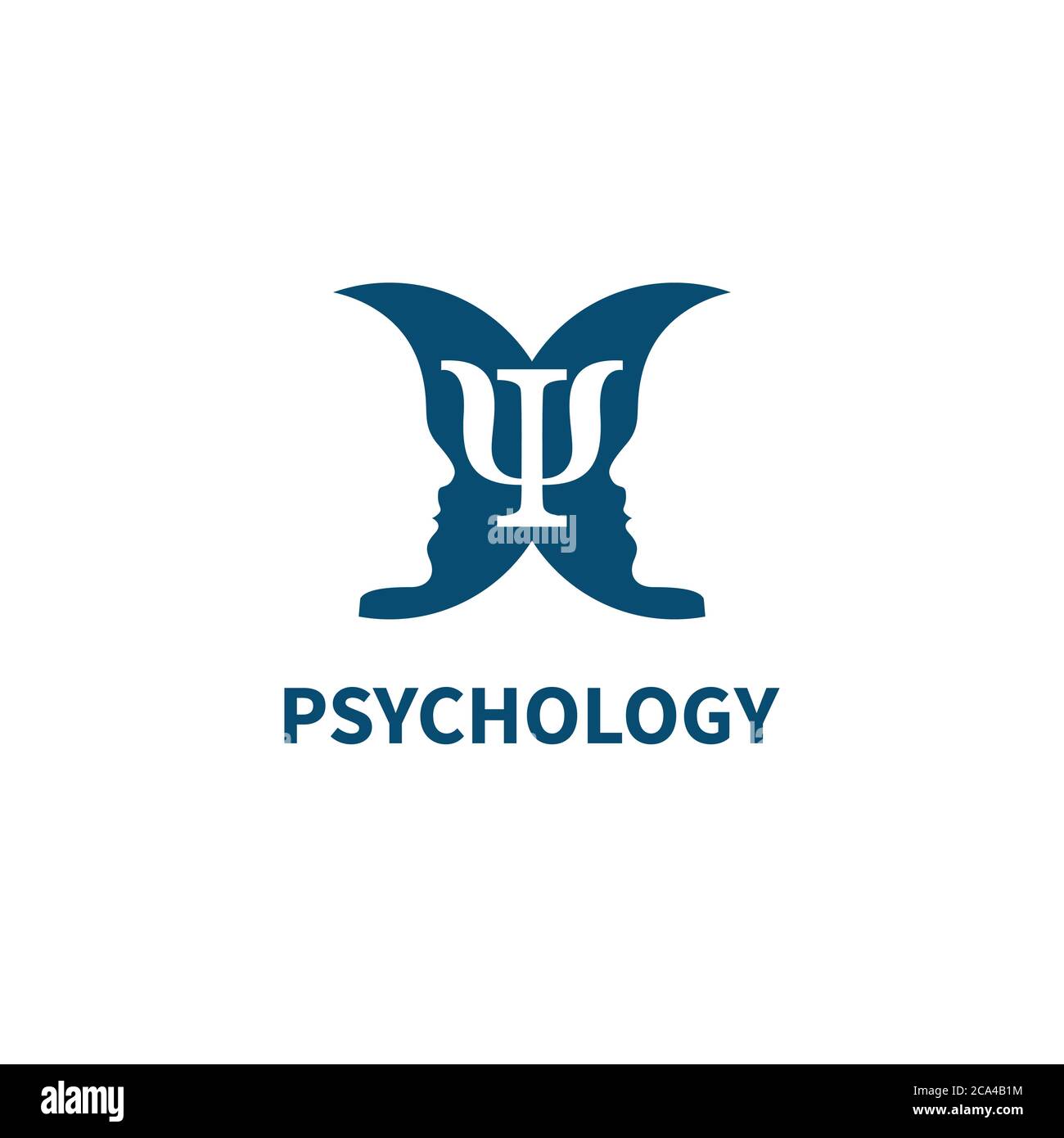 Signe de psychologie avec deux profils de miroir et le symbole psi. Illustration de Vecteur