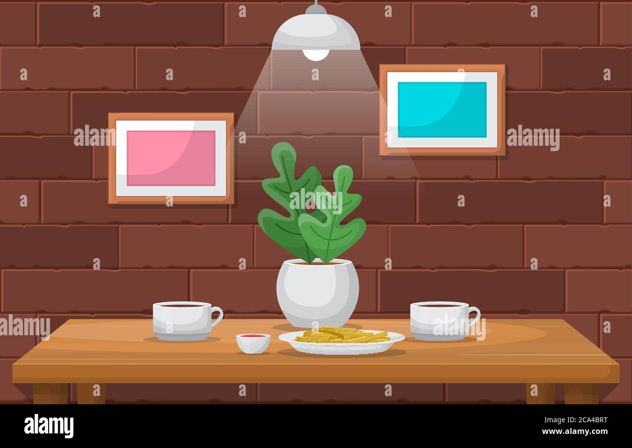Gâteau plante tasse de café sur Table Cafe Illustration du restaurant Illustration de Vecteur