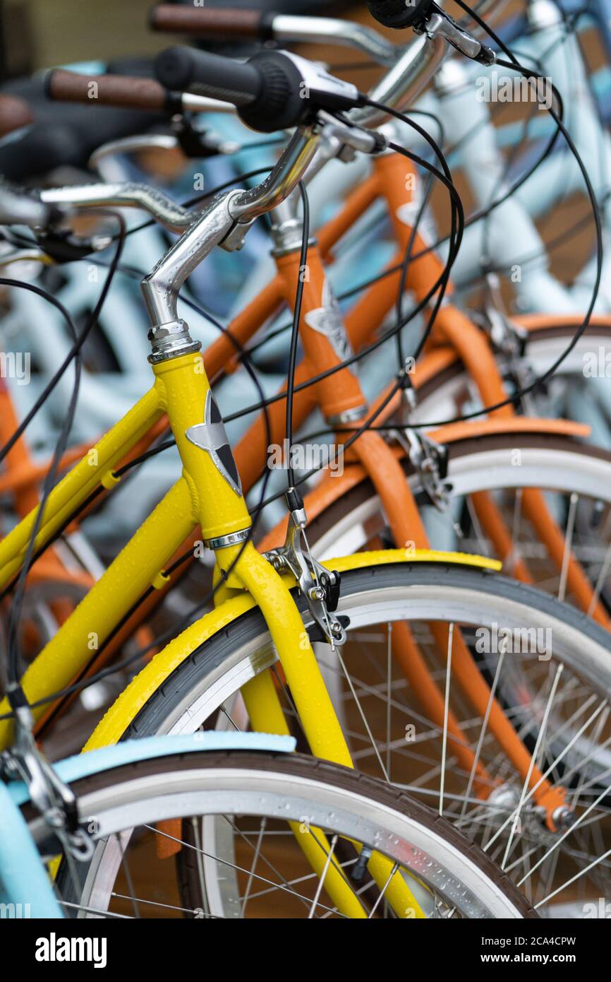 Vélo à l'extérieur mouillé par le volant de pluie, gros plan Banque D'Images