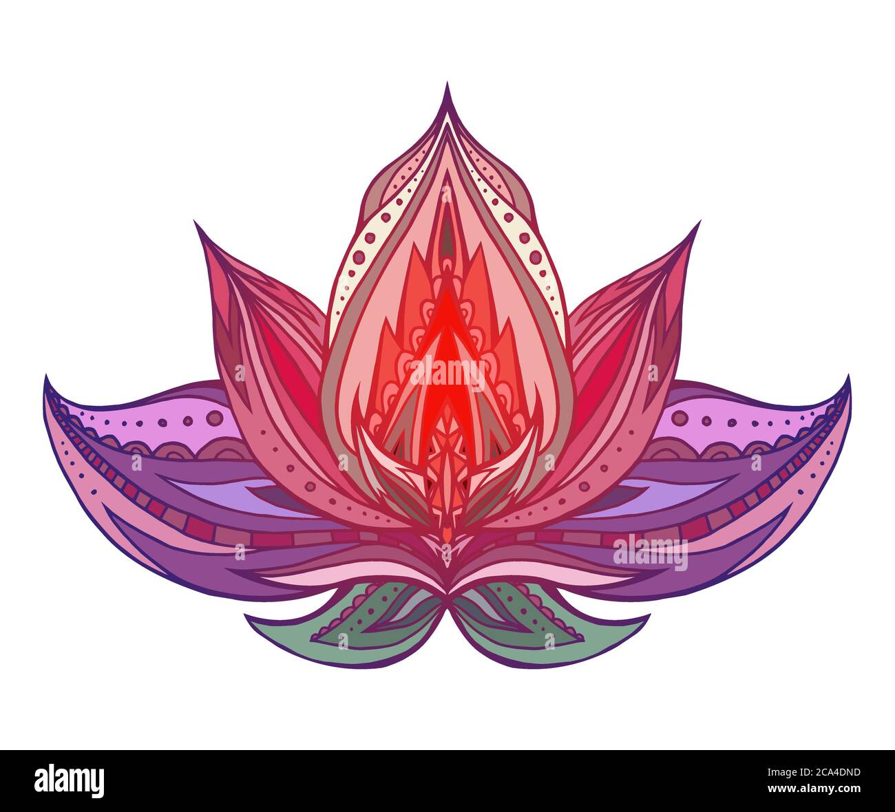 Colorer le Lotus avec le motif boho. Vector Element pour les centres de spa, les studios de yoga. Dessiné à la main. Éléments Doodle pour votre conception Illustration de Vecteur