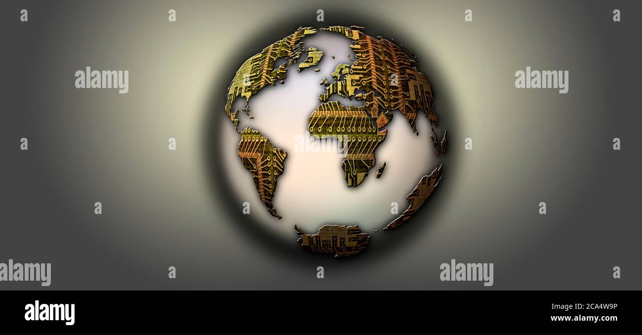 Mise à la terre avec les continents de la carte électronique Banque D'Images