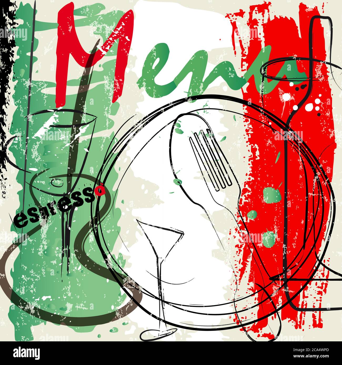 modèle de conception de carte de menu pour le restaurant, avec coups et éclaboussures, grundy, cuisine italienne Illustration de Vecteur