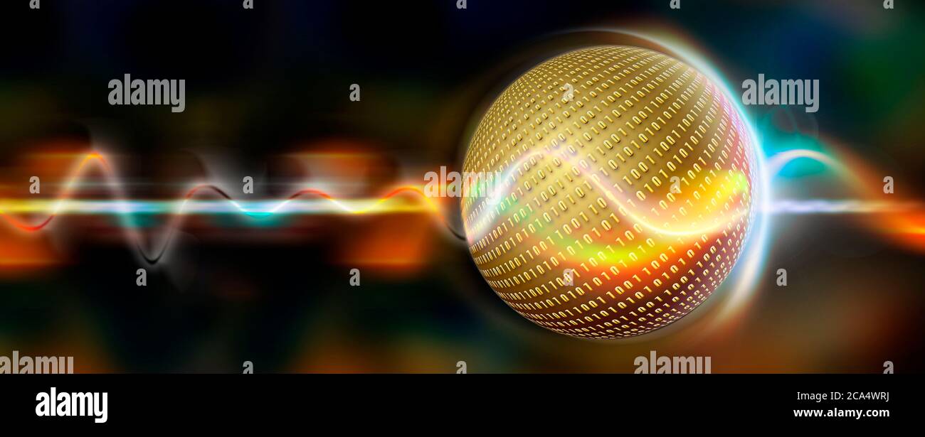 Gros plan d'une balle numérique avec code binaire Banque D'Images