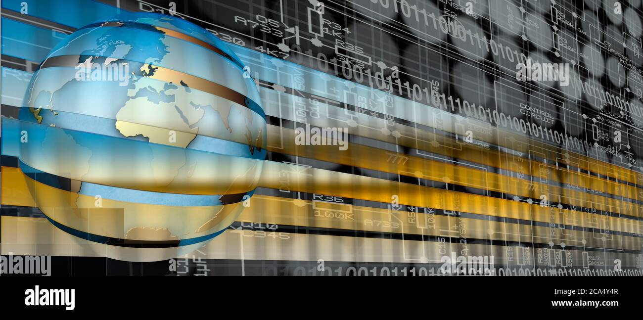 Représentation numérique de la Terre avec lignes de grille et binaire chiffres Banque D'Images