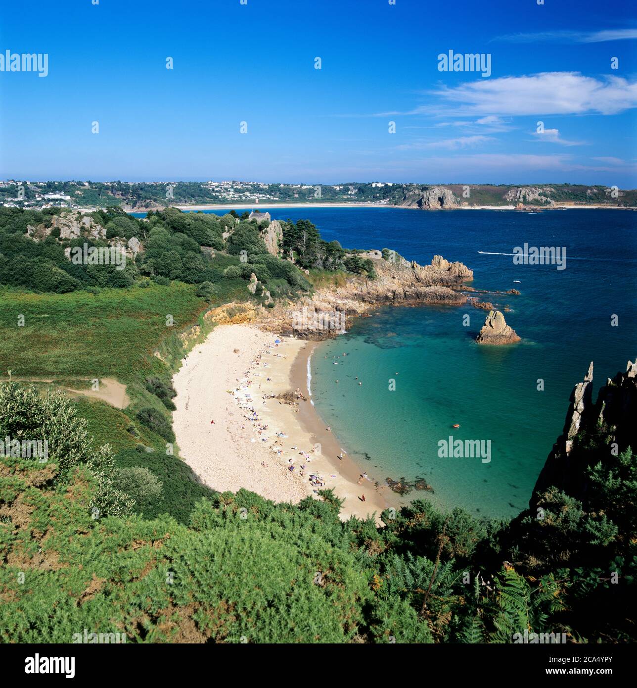 Vue sur la plage de Beauport, près de St Brelade, Jersey, Iles Anglo-Normandes, Royaume-Uni, Europe Banque D'Images