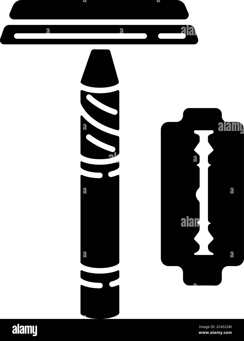 Icône de glyphe noir rasoir réutilisable. Consommation responsable, symbole de silhouette zéro déchet sur espace blanc. Accessoire hygiène personnelle, rasoir avec Illustration de Vecteur