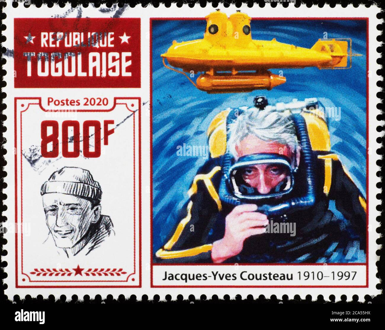 Jacques-Yves Cousteau plongée sous-marine sur timbre-poste Banque D'Images