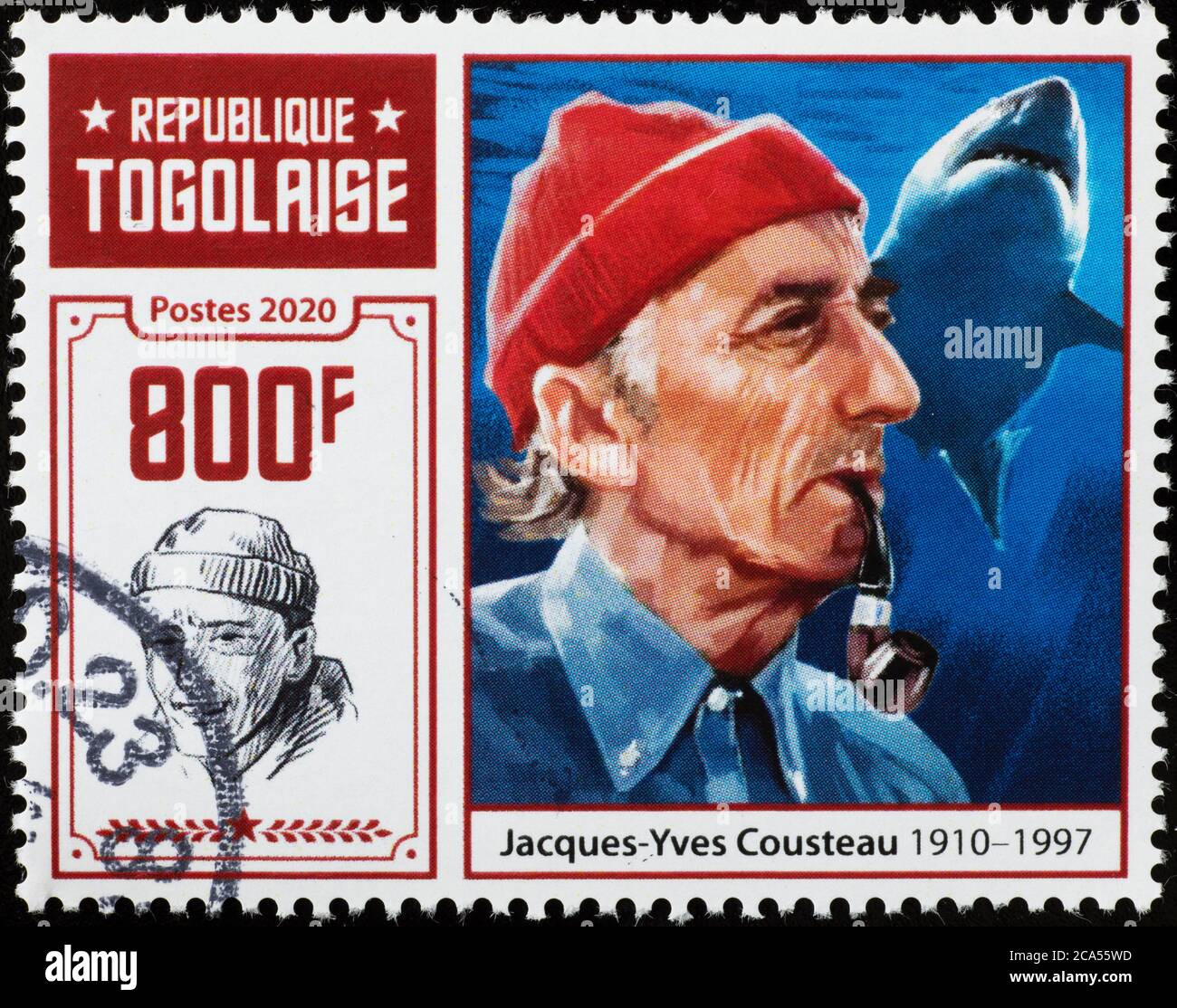 Portrait de Jacques-Yves Cousteau sur le timbre Banque D'Images