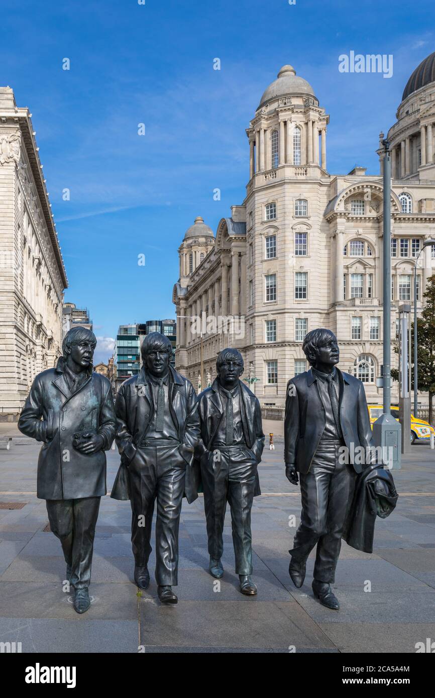 Les Beatles statue, Pier Head, Liverpool, Royaume-Uni Banque D'Images