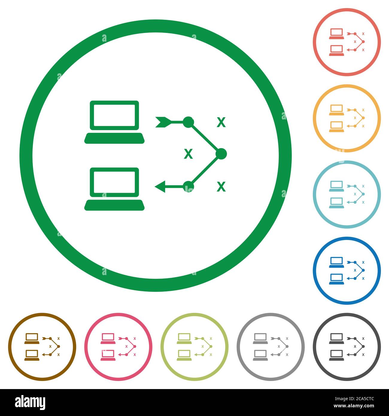 Traceroute ordinateur distant icônes de couleur plate dans des contours ronds sur fond blanc Illustration de Vecteur