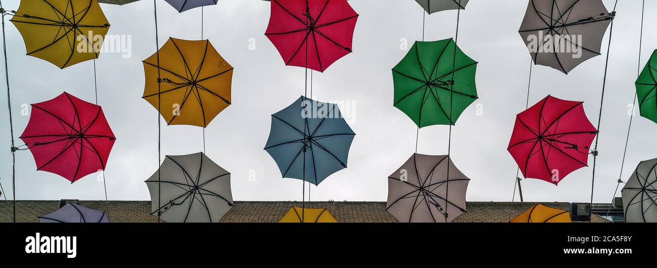 Parasols colorés, centre ville, Dublin, Irlande Banque D'Images
