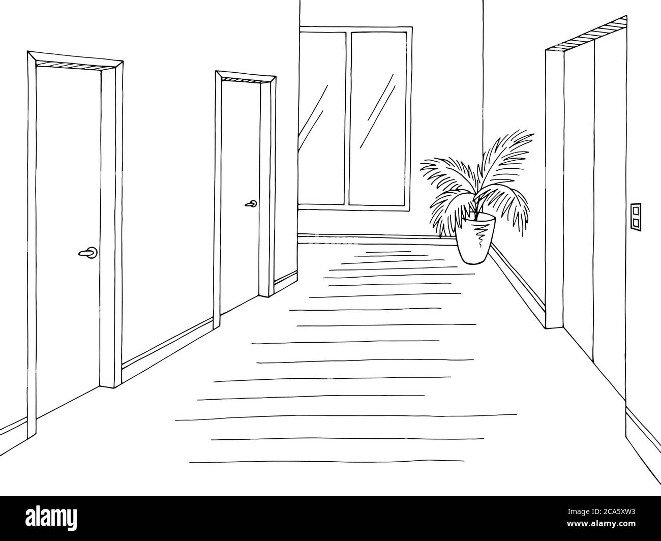 Motif couloir noir blanc dessin intérieur vecteur d'illustration Illustration de Vecteur