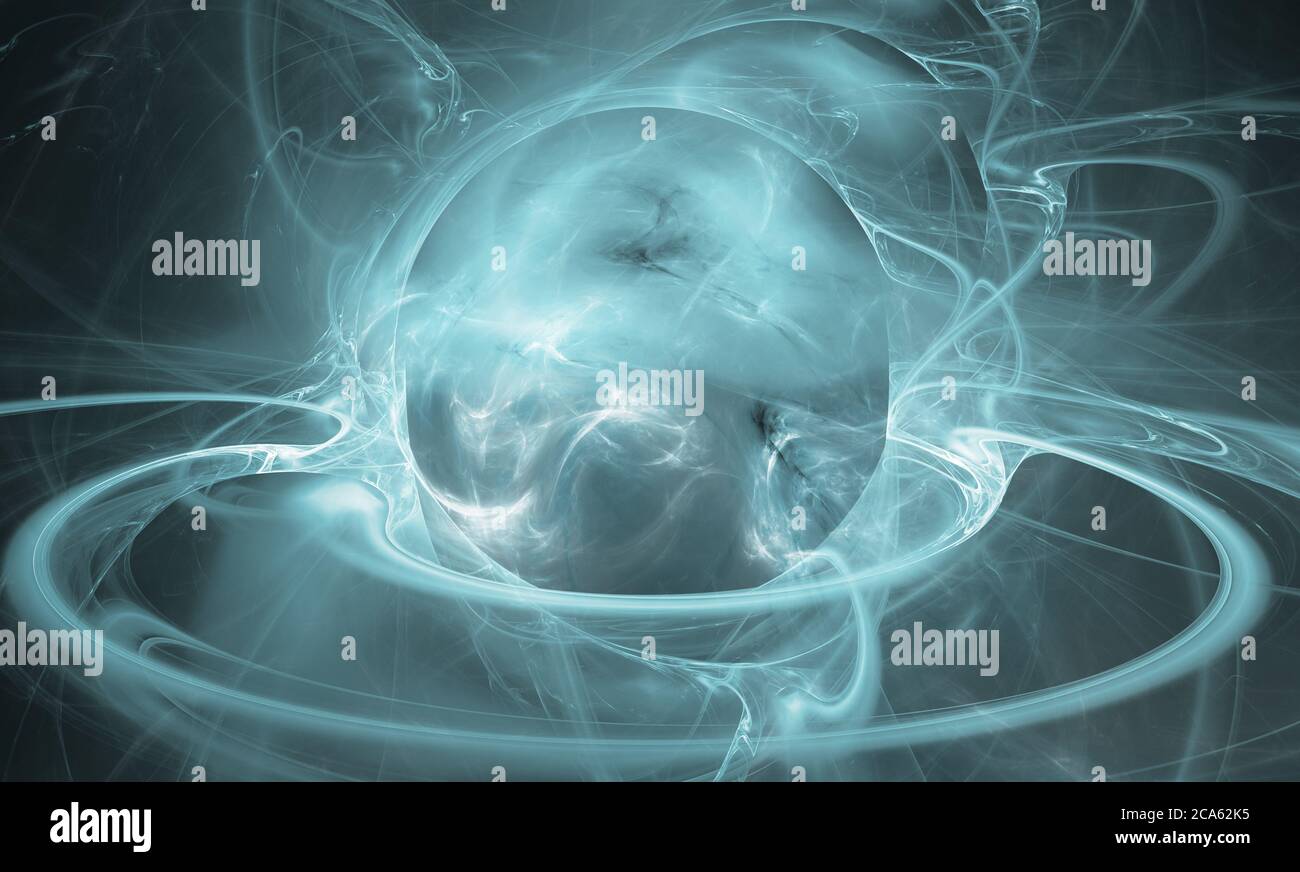 Objet abstrait bleu-vert tourbillonnant sur fond noir Banque D'Images