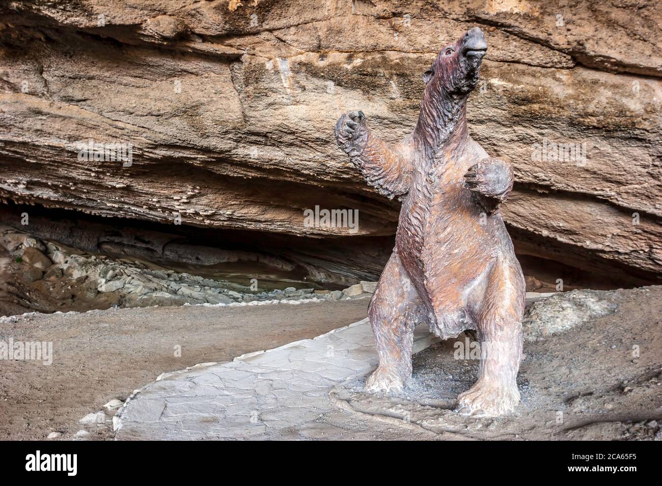 Milodon (site préhistorique) réplique, Milodon Cave (près de Puerto Natales), Chili Banque D'Images