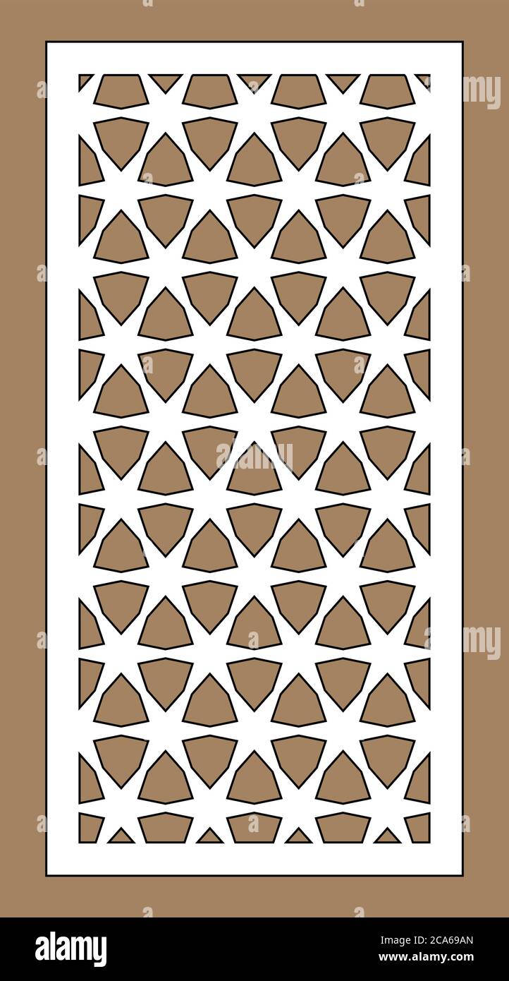 Mur décoratif arabe islamique, écran, motif panneau avec étoiles. Kit de modèle vectoriel. Jeu de panneaux vectoriels décoratifs pour la découpe au laser. Modèle pour Illustration de Vecteur