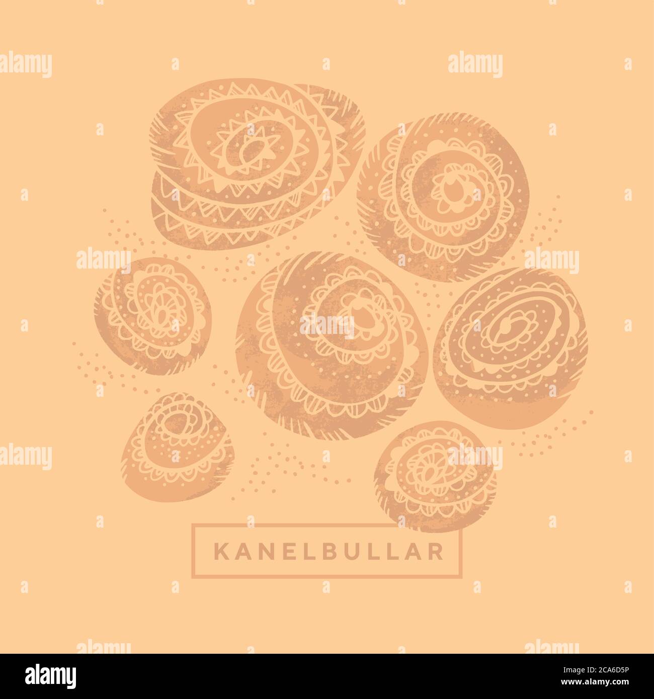 Rouleaux de cannelle de style naïf en couleurs artisanales pour carte, en-tête, invitation, poster, médias sociaux, post-publication. Pain de boulangerie Kanelbullar vecteur de jour malade Illustration de Vecteur