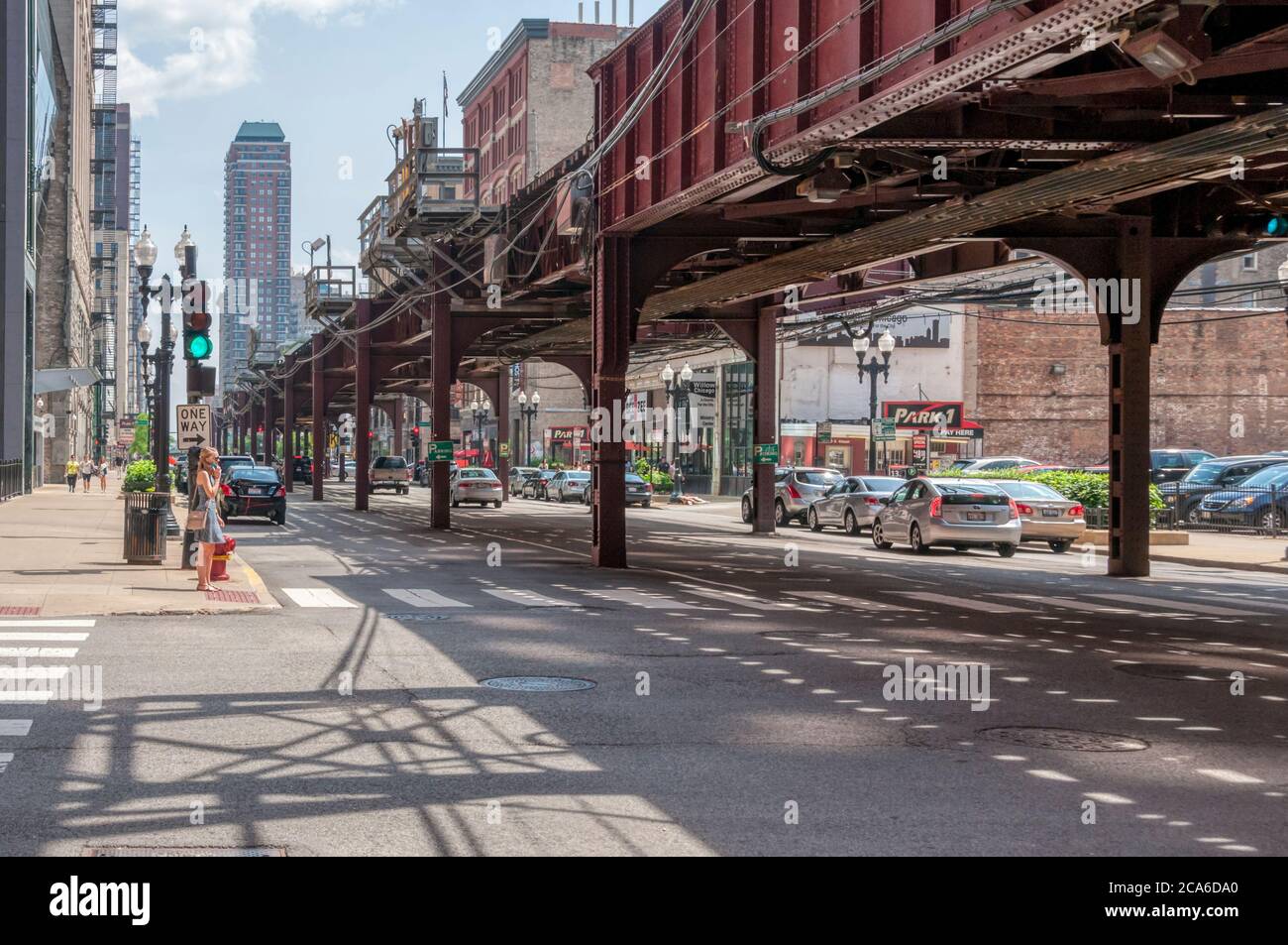 Le Chicago El au-dessus de South Wabash Avenue. Banque D'Images