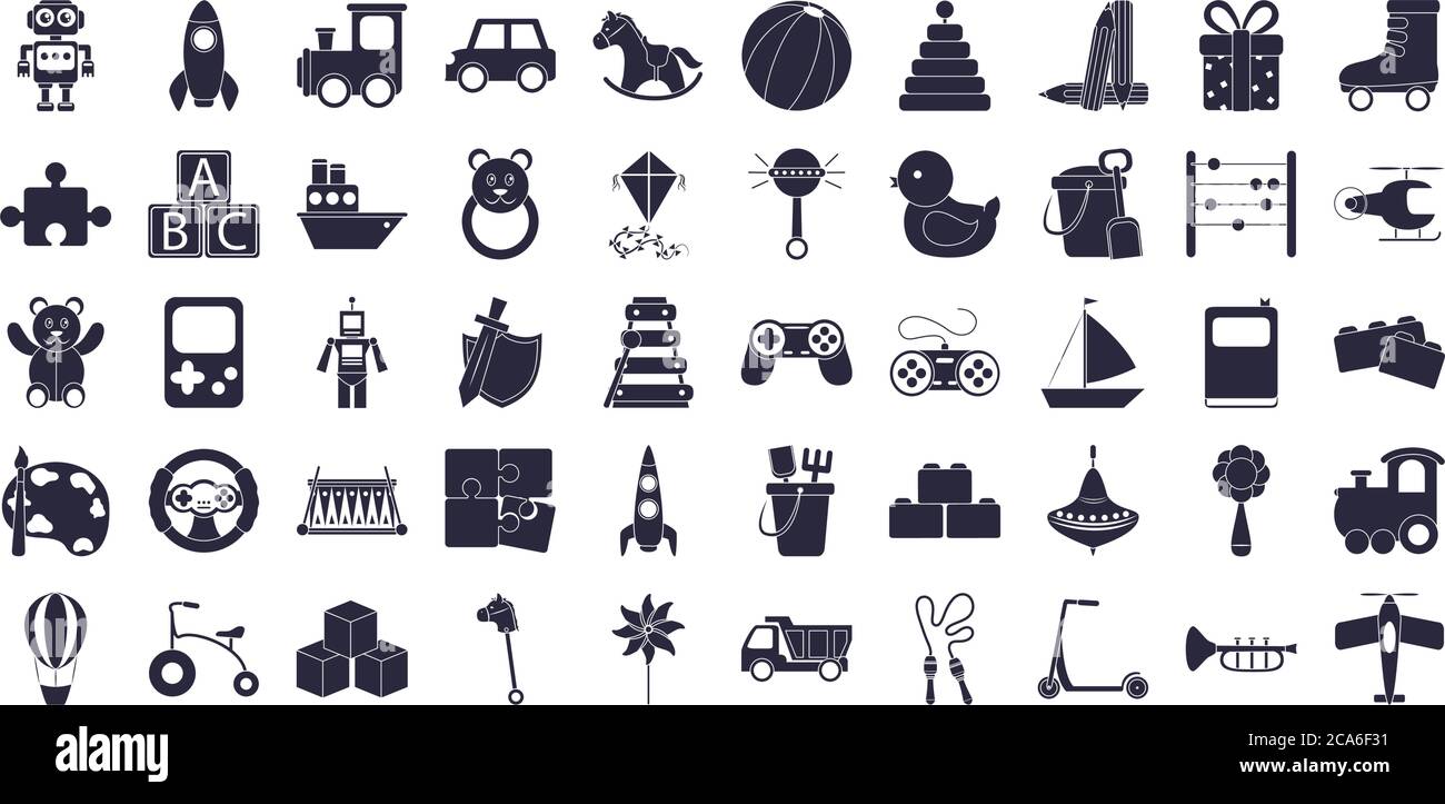 objet de jouets de dessin animé pour les petits enfants à jouer, icônes de style de silhouette définir l'illustration vectorielle Illustration de Vecteur