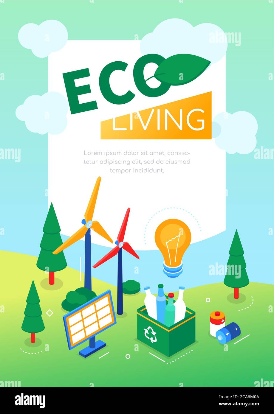 ECO Living - bannière web moderne colorée isométrique Illustration de Vecteur ECO Living - bannière web moderne colorée isométrique Illustration de Vecteur
