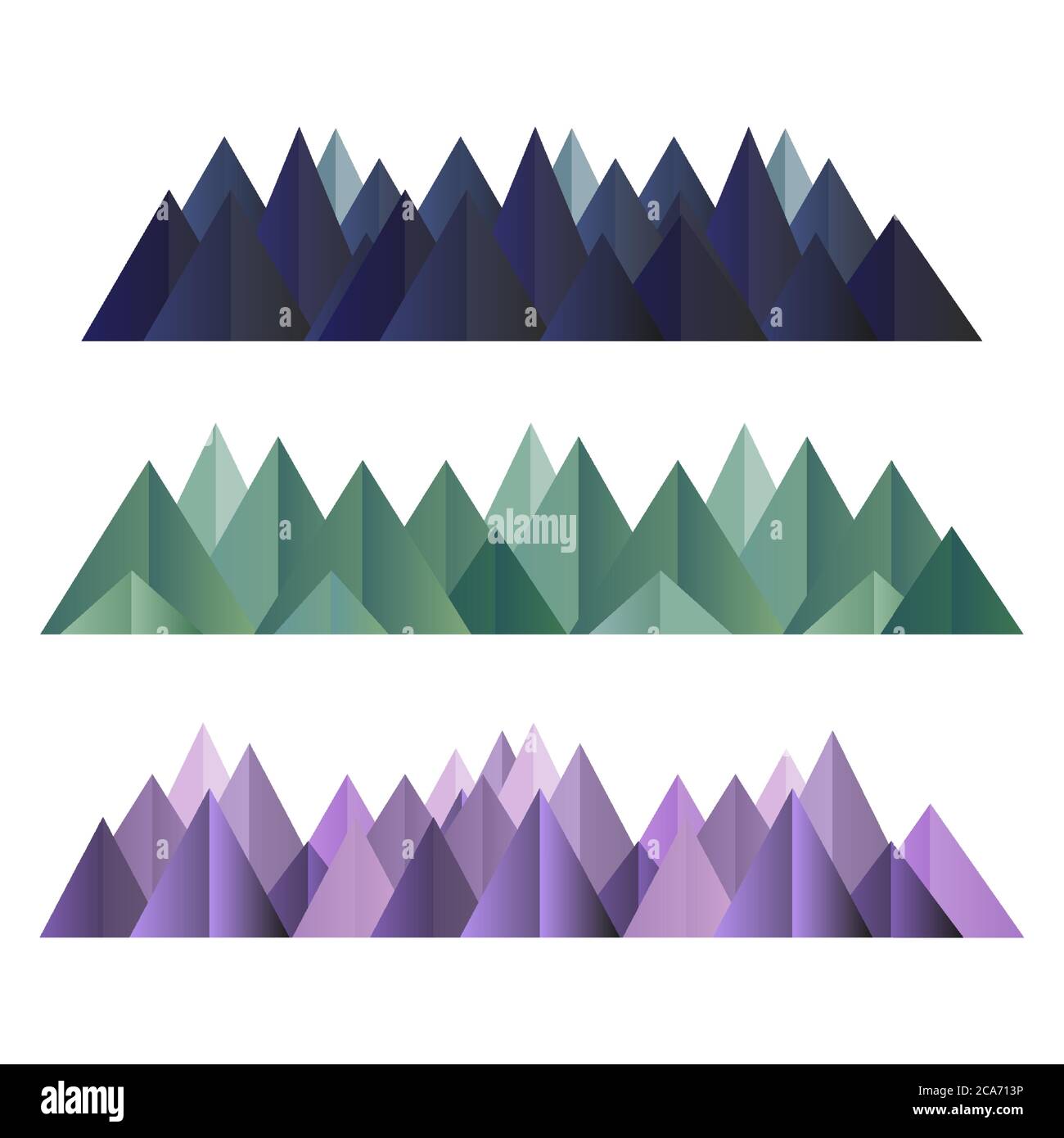 Montagnes basses poly dans différentes couleurs ensemble. Illustration isolée de formes polygonales vectorielles Illustration de Vecteur