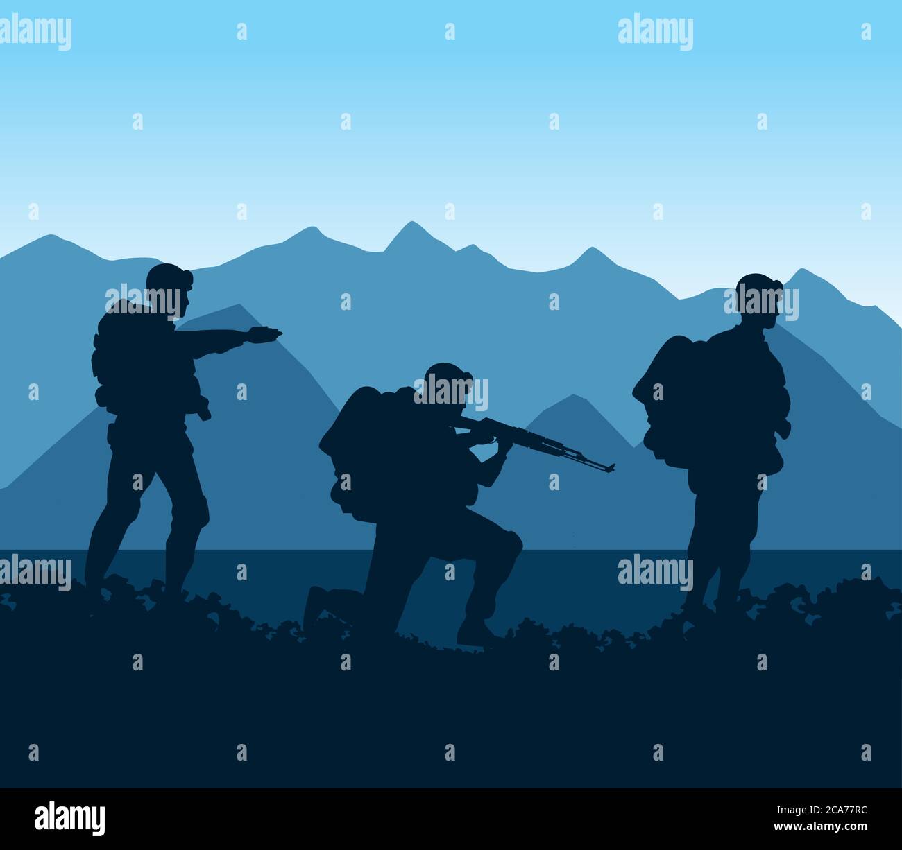 soldats figures silhouettes dans la scène de camp dessin d'illustration de vecteur Illustration de Vecteur