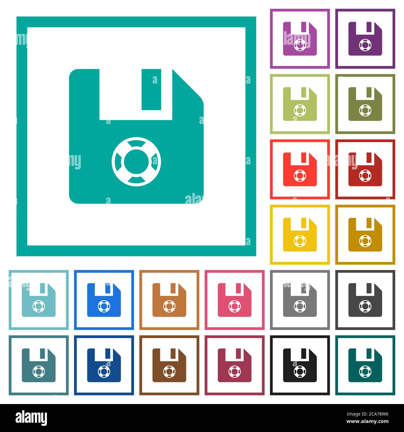 Le fichier d'aide affiche des icônes de couleur plate avec des cadres quadrants sur fond blanc Illustration de Vecteur