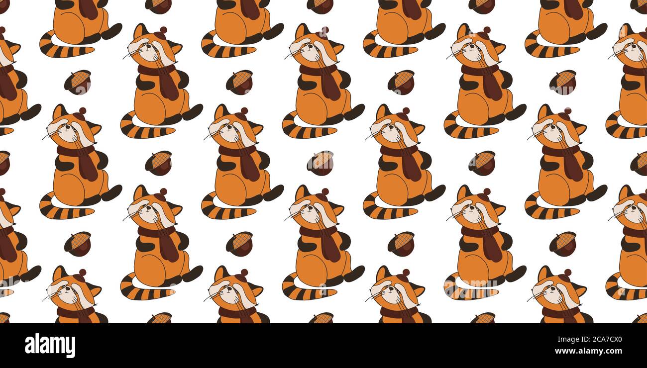 JOLI MOTIF AUTOMNAL SANS COUTURES. ANIMAUX D'AUTOMNE. Bonjour, automne. CHAMBRE POUR ENFANTS ET DÉCORATION TEXTILE. PANDA ROUGE SUR FOND BLANC Illustration de Vecteur