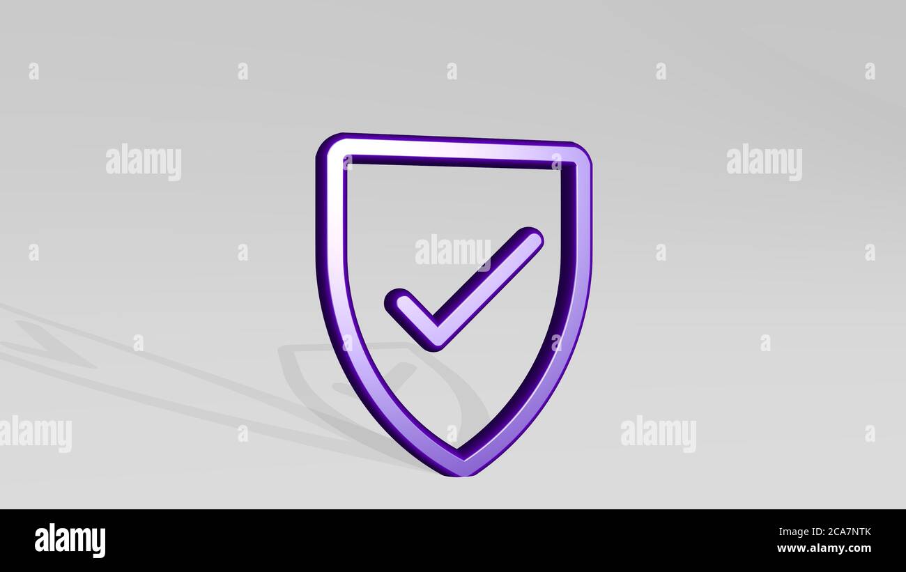 vérifiez le blindage en tenant compte de l'ombre. Une sculpture épaisse faite de matériaux métalliques de rendu 3D. Illustration et arrière-plan Banque D'Images