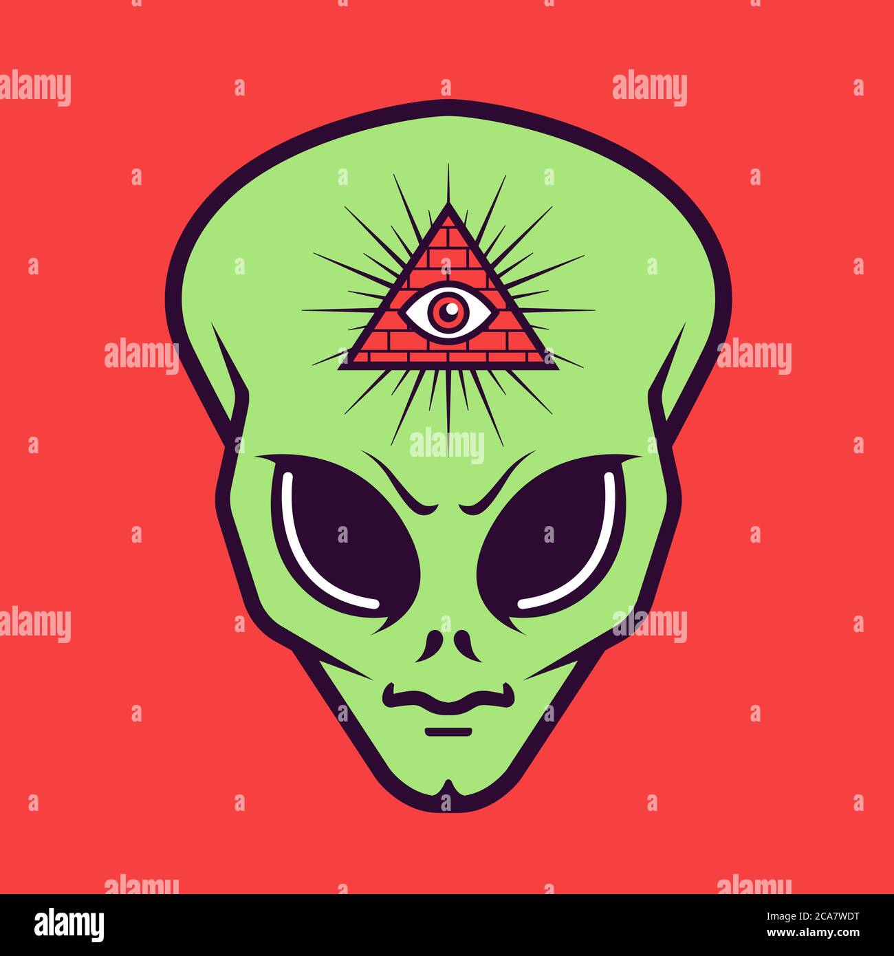 Tête extraterrestre avec un signe de triangle maçonnique avec un oeil. Société secrète. Illustration vectorielle plate. Illustration de Vecteur
