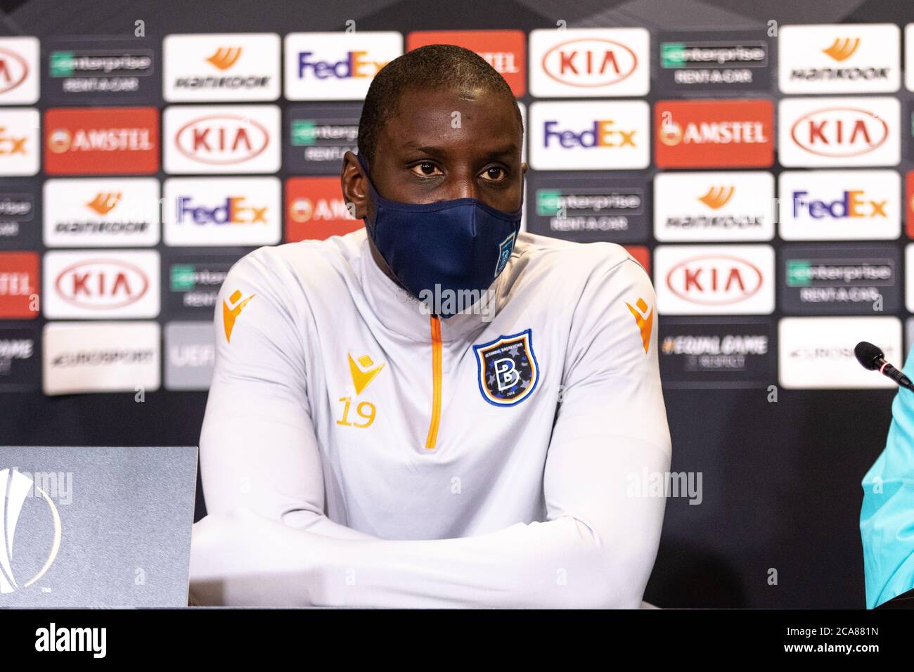 Copenhague, Danemark. 04e août 2020. Demba Ba d'Istanbul Basaksehir vu lors de la conférence de presse avant le match de l'Europa League entre le FC Copenhague et Istanbul Basaksehir à Telia Parken à Copenhague. (Crédit photo : Gonzales photo/Alamy Live News Banque D'Images