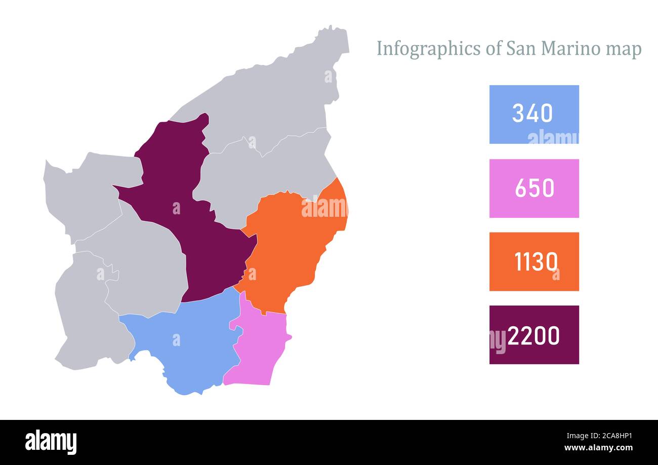 Infographies de la carte de Saint-Marin, vecteur de régions individuelles Illustration de Vecteur