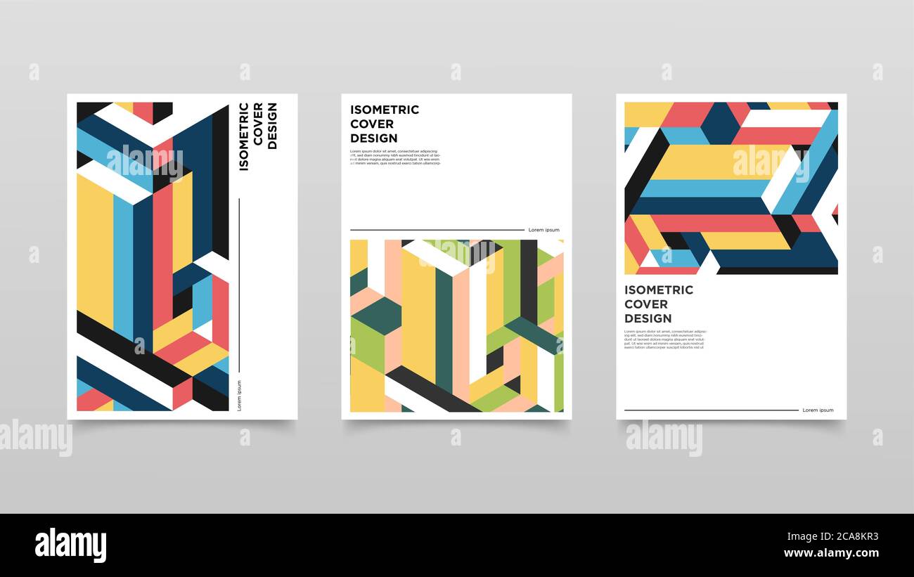 Formes isométriques abstraites couvrent la conception. Illustration colorée. Banque D'Images
