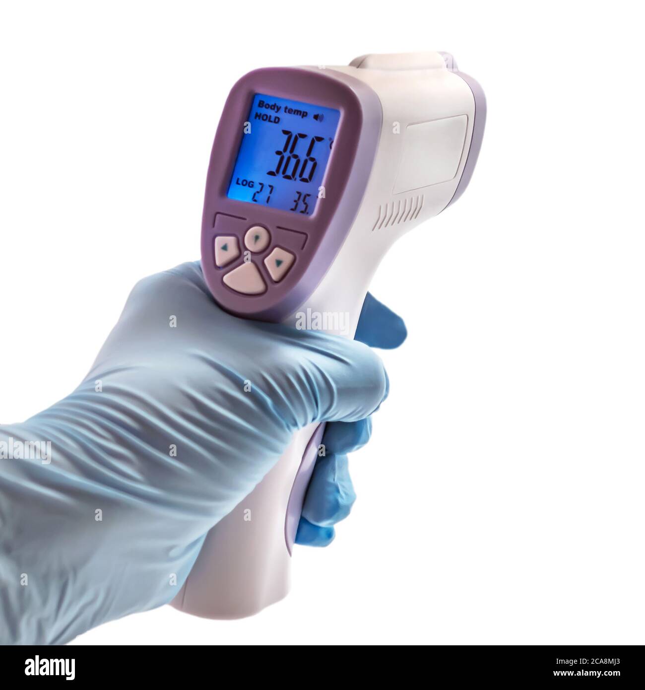 Thermomètre pistolet Isométrique médical numérique sans contact infrarouge  lecture frontale portable. Dispositif de mesure de la température isolé sur  fond blanc Photo Stock - Alamy