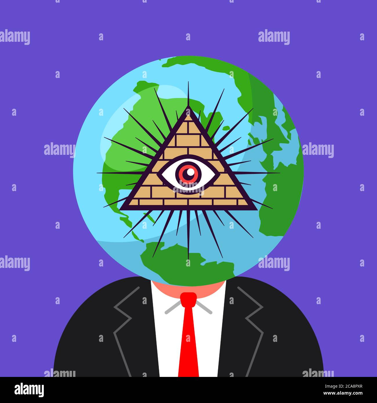 gouvernement mondial de freemasons. homme avec une planète sur sa tête. illustration vectorielle plate Illustration de Vecteur