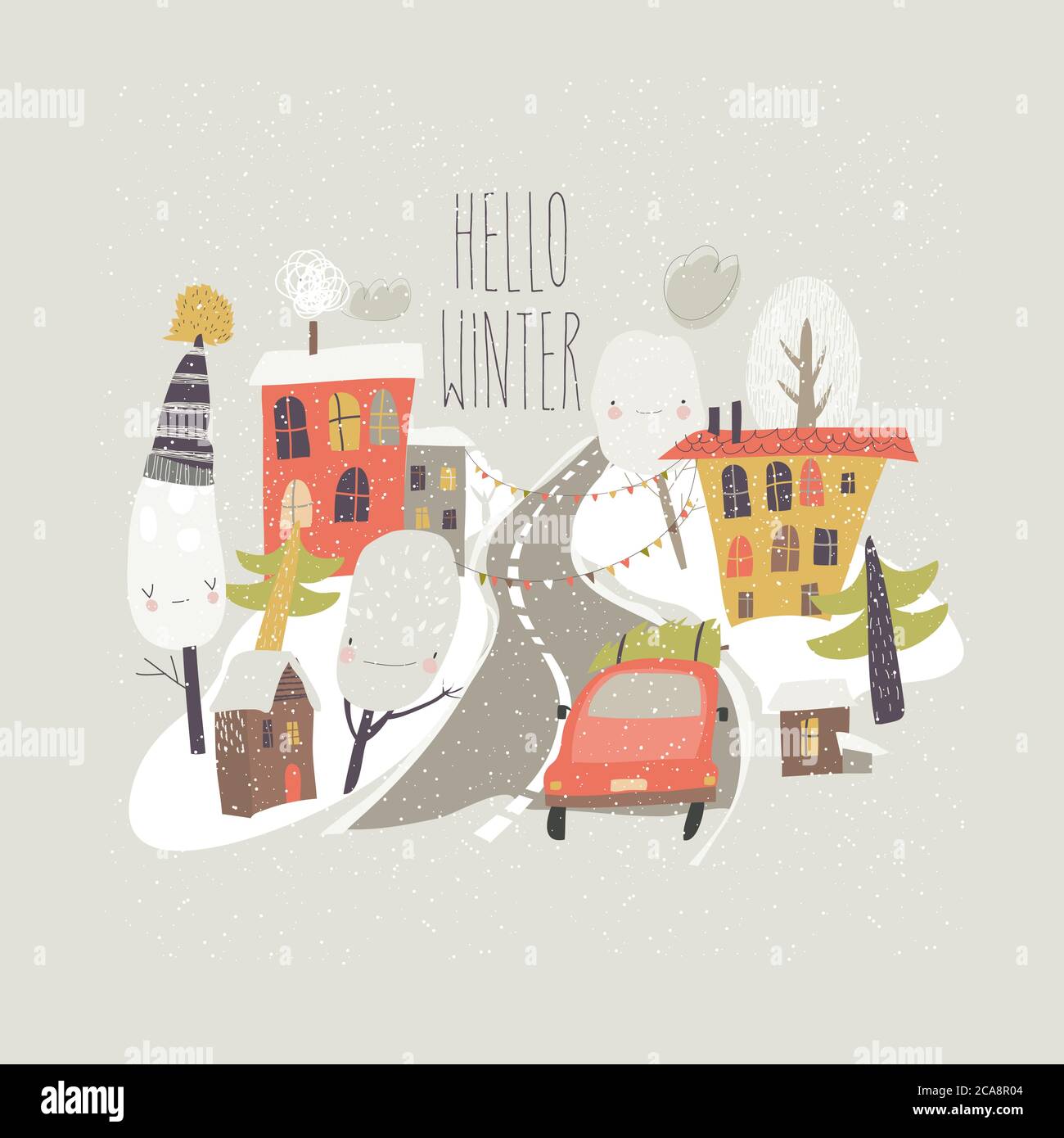 La voiture traverse la petite ville Illustration de Vecteur