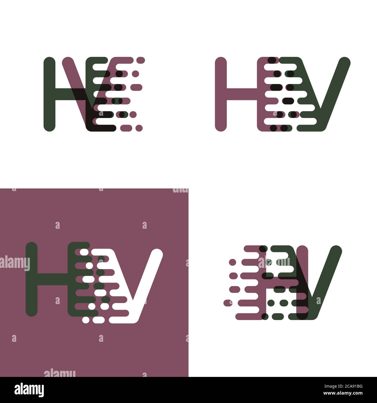 Logo HV lettres avec vitesse d'accentuation en violet et vert foncé Illustration de Vecteur