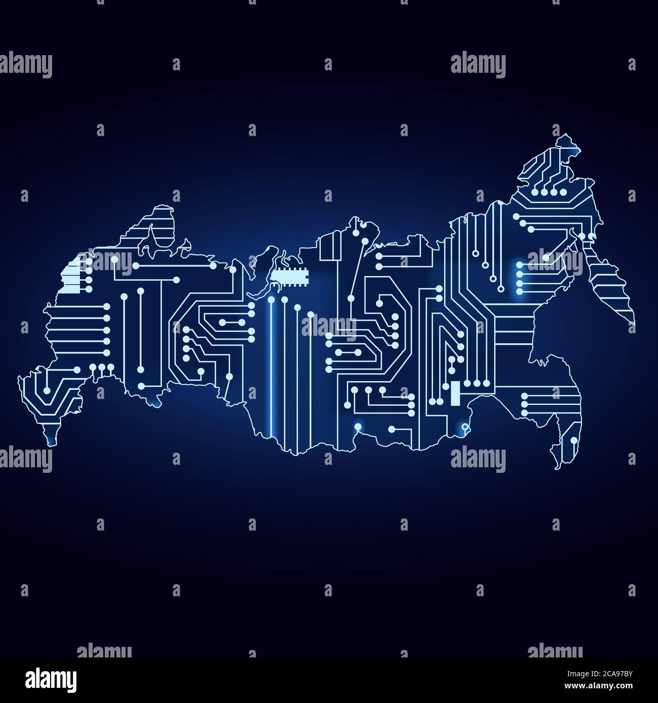 Carte de contour de la Russie avec un circuit électronique technologique. Illustration de Vecteur