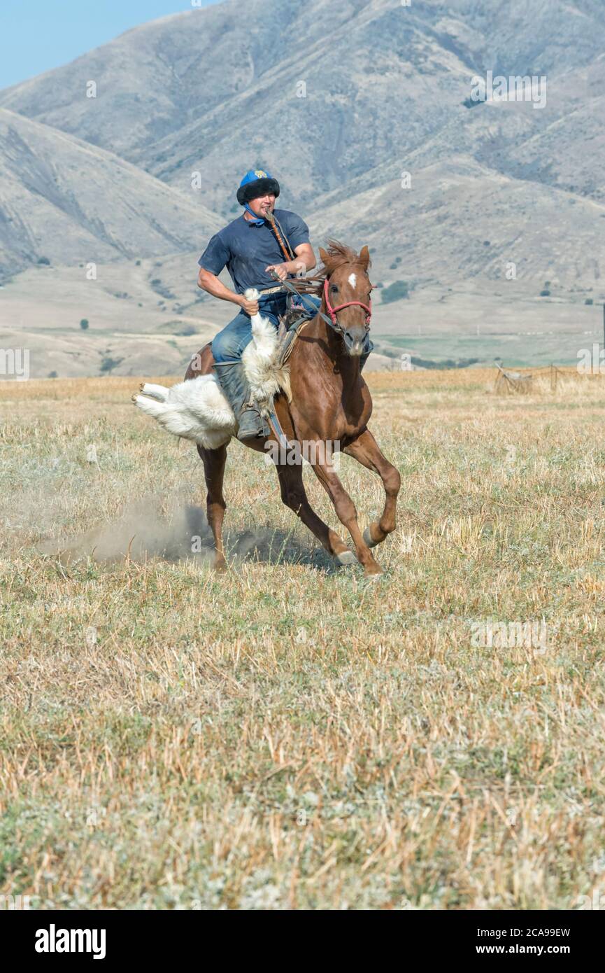 Kokpar traditionnels ou buzkashi dans la périphérie de Gabagly parc national, Shymkent, Kazakhstan, Région du Sud, l'Asie centrale, pour un usage éditorial uniquement Banque D'Images