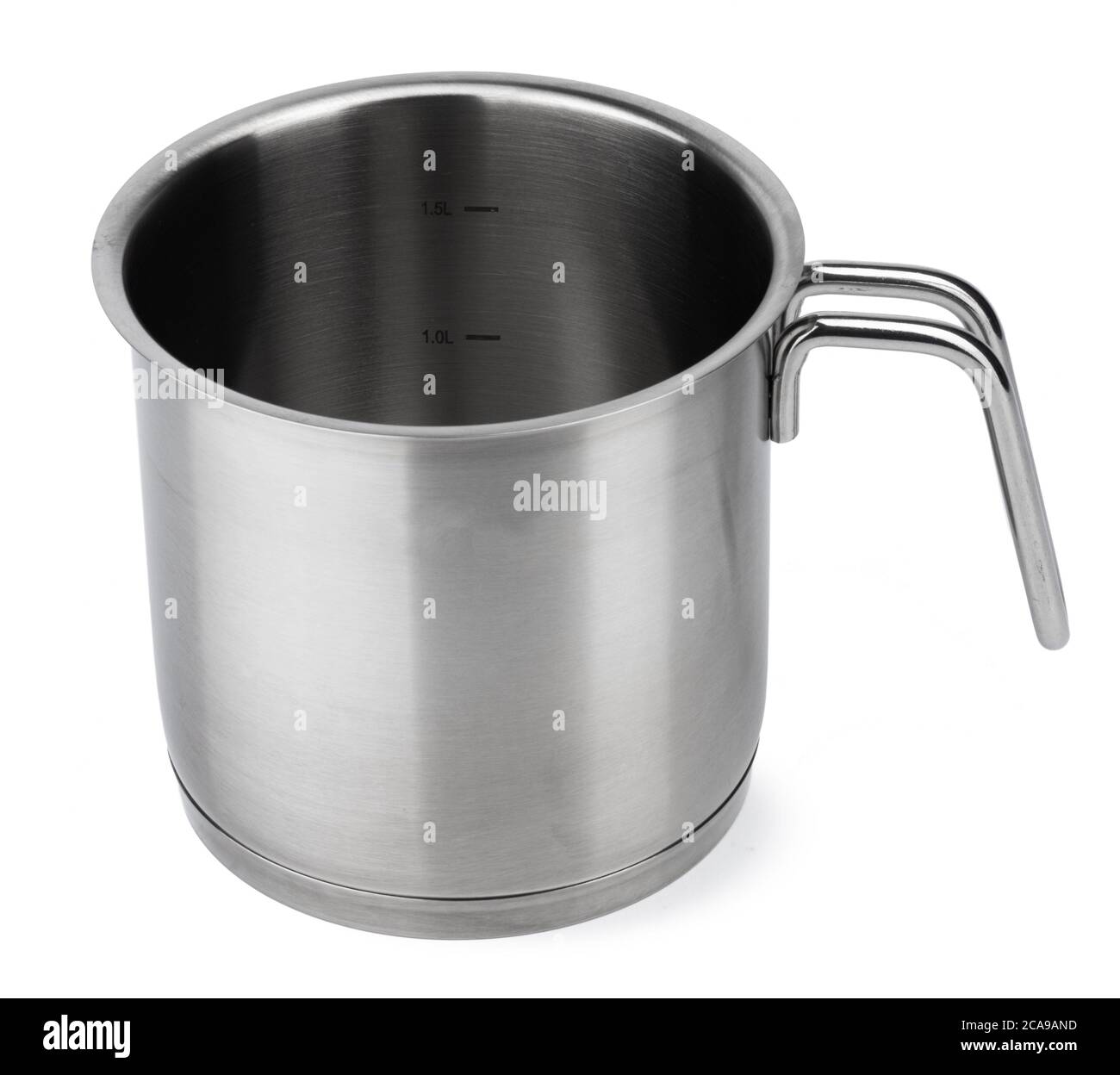 Pichet de chaudière à lait en acier inoxydable isolé sur blanc Banque D'Images