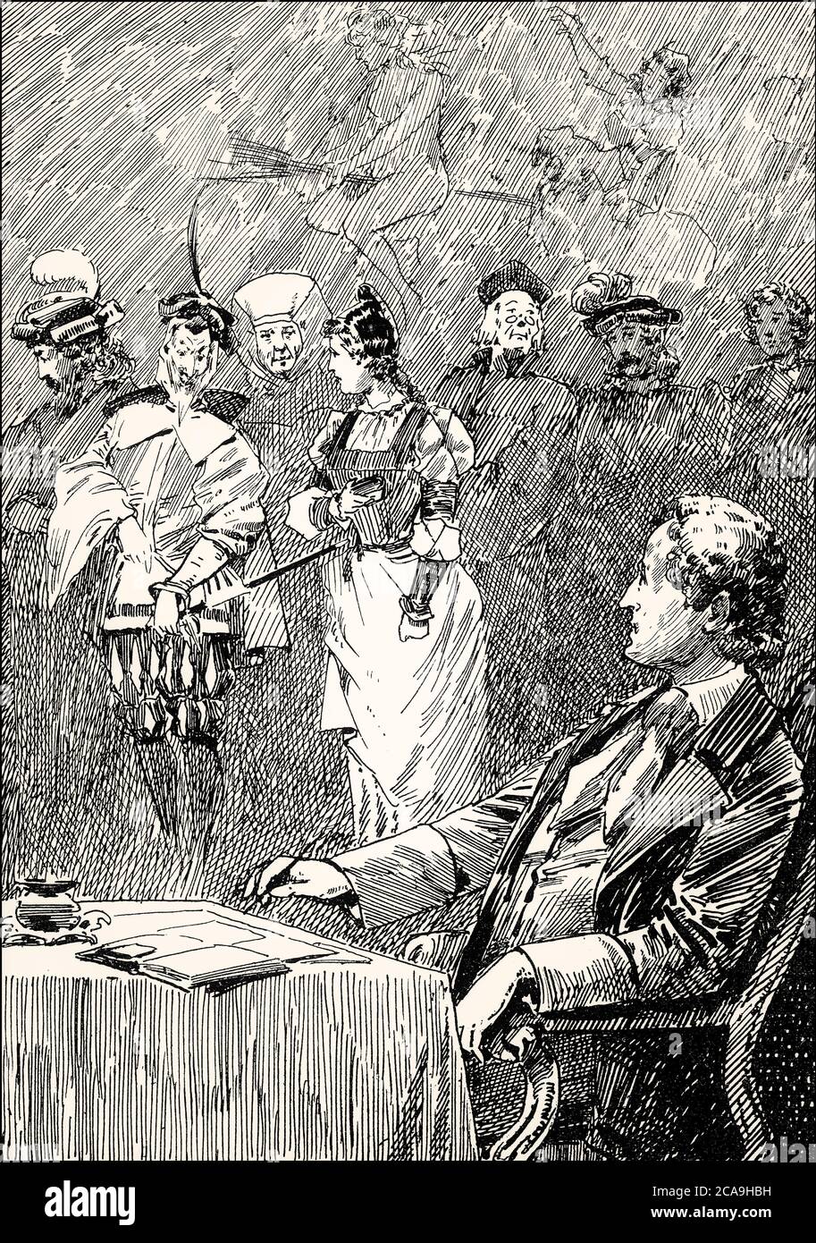 Prologue dans le Théâtre, un directeur de théâtre, un poète et un acteur, Mephistopheles et Faust, le jeu tragique Faust I de Johann Wolfgang von Goethe Banque D'Images