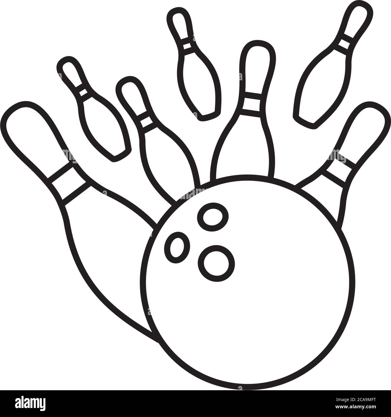 Boule de bowling superbe skittles icône de ligne vectorielle. Symbole de contour de jeu de balle d'intérieur Illustration de Vecteur