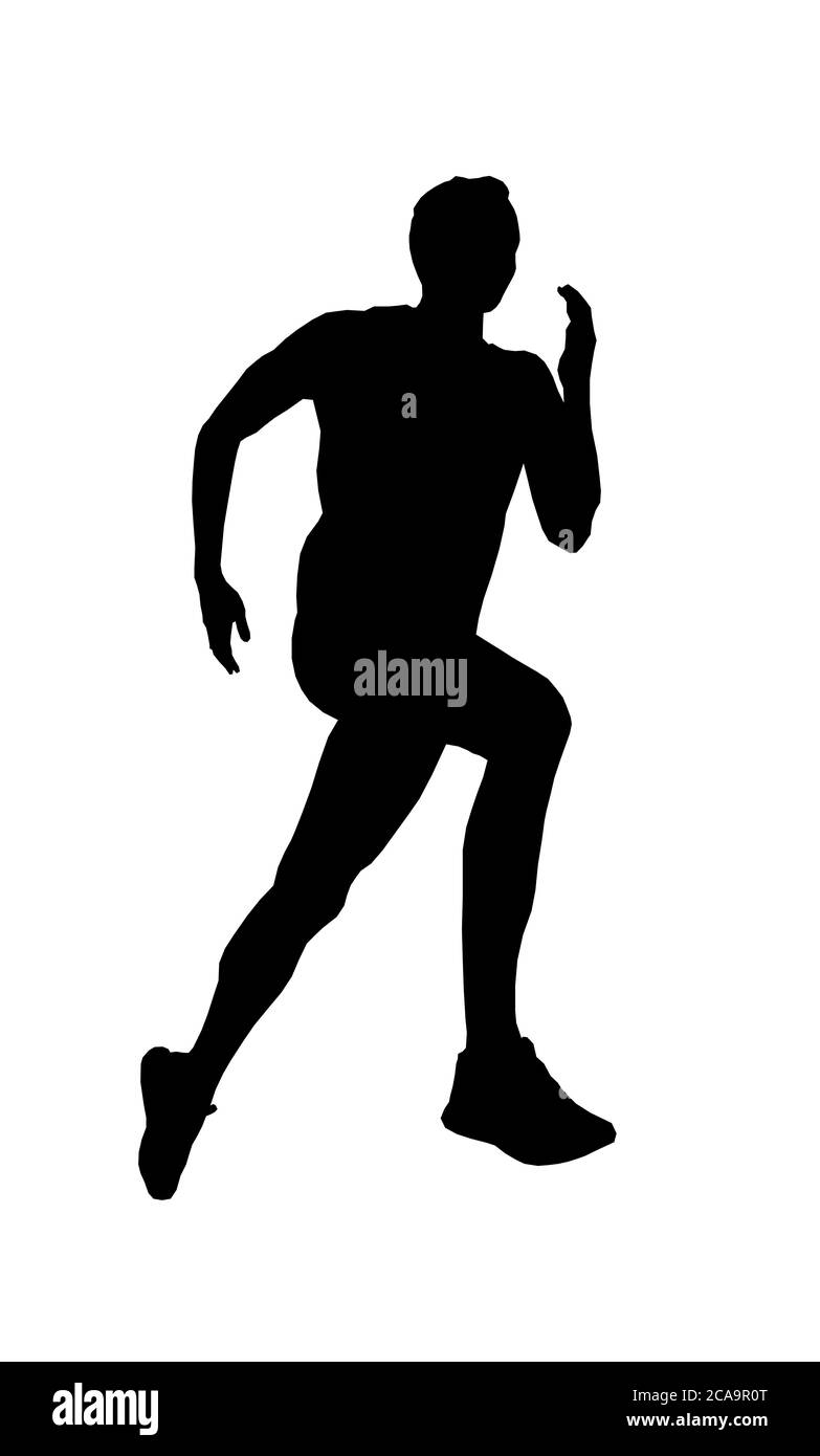 homme coureur athlète running noir silhouette vector Banque D'Images